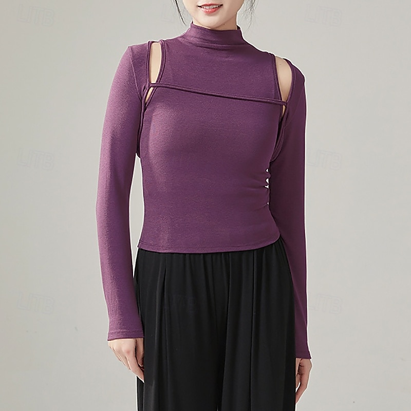 Activewear Vest Pure Color Splicing Women's Performance Training Long Sleeve High Polyester