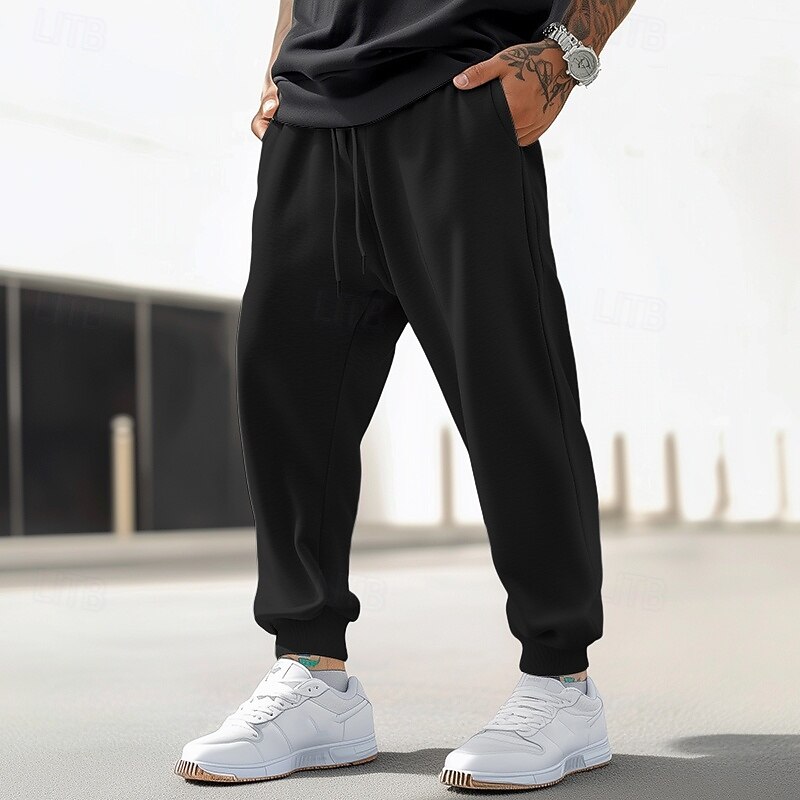 Men's Fleece Pants Sweatpants Joggers Trousers Pocket Drawstring Elastic Waist Plain Comfort Warm Full Length Sports Outdoor Daily Going out Fashion Streetwear Black White4