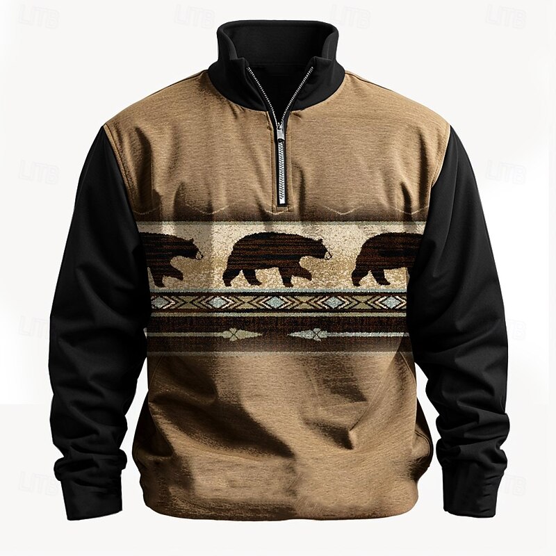 New Year Christmas Thanksgiving Day Men's Animal Ethnic Ethic / African Sweatshirts Sweatshirt Zip Sweatshirt Long Sleeve Sweatshirt Crew Neck Daily Ethnic Classic 3D Print Christmas Party New Year