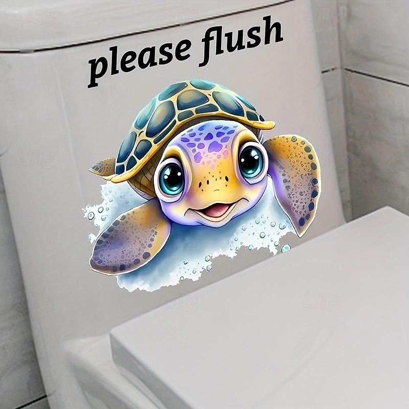 Toilet Sticker, Please Rinse, Funny Cartoon Turtle Pattern Self-Adhesive Wall Stickers, Bathroom Home Decoration Stickers, Removable Stickers4