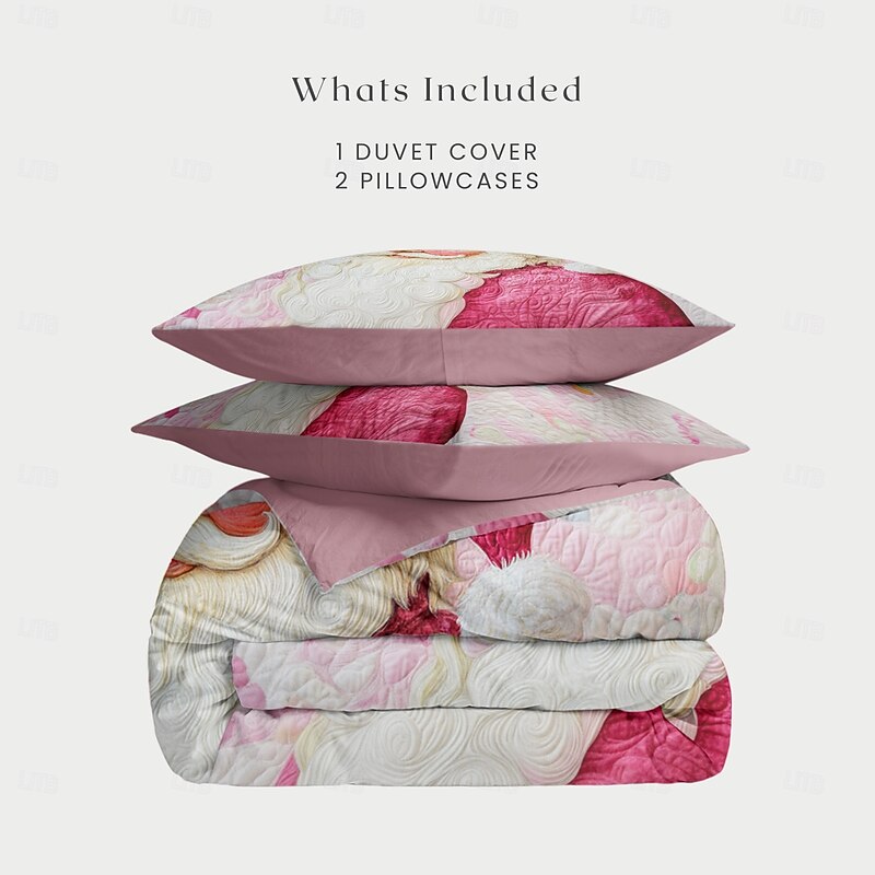 Christmas Duvet Cover Set in Pink with Santa Claus Design 100% Cotton Festive Holiday Bedding Includes Duvet Cover and Pillowcases Perfect for a Cheerful and Whimsical Bedroom Makeover Queen King Size2