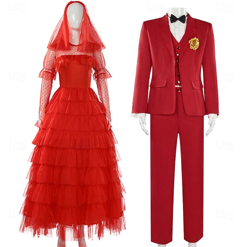 Lydia Deetz Zombie Brides Halloween Halloween Group Couples Costumes Groom Costume Beetlejuice Couples Scary Costume Adults' Men's Women's Halloween Carnival Performance Wedding Party Easy Halloween