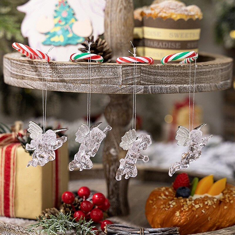 4PCS Christmas Angel Ornaments, Transparent Acrylic Angels with Silver Wings, Xmas Tree Hanging Decoration for Holiday Decor3