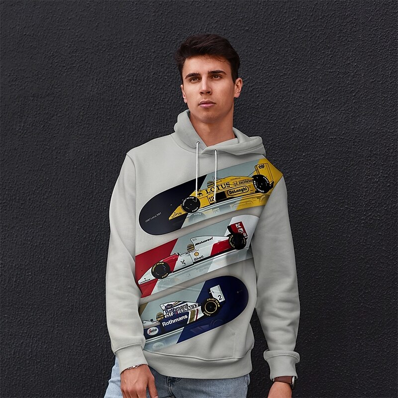 Men's Graphic Car Hoodie Hoodies Sweatshirt Vacation Daily Long Sleeve Hooded Vacation Sports Outdoor Going out Gray Printing Winter Spring &  Fall Designer3