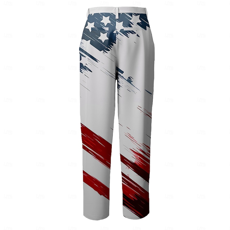 Men's American US Flag Patriotic Dress Pants Mid Waist Business Casual Formal Dailywear Zipper Pocket Summer Spring Fall 3D Print White2
