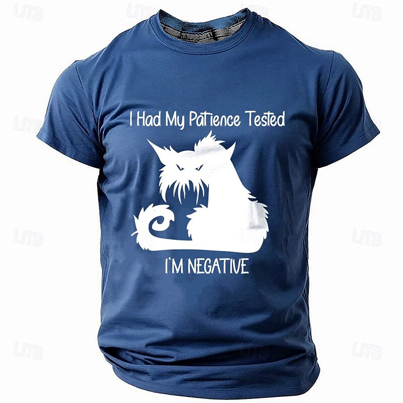 Men's Cat Text T Shirt Short Sleeve T shirt 3D Print Crew Neck Shirt Fashion Athleisure Street Sports Outdoor Black Dark Green Dark Blue Summer Spring Clothing Apparel S M L XL XXL XXXL3