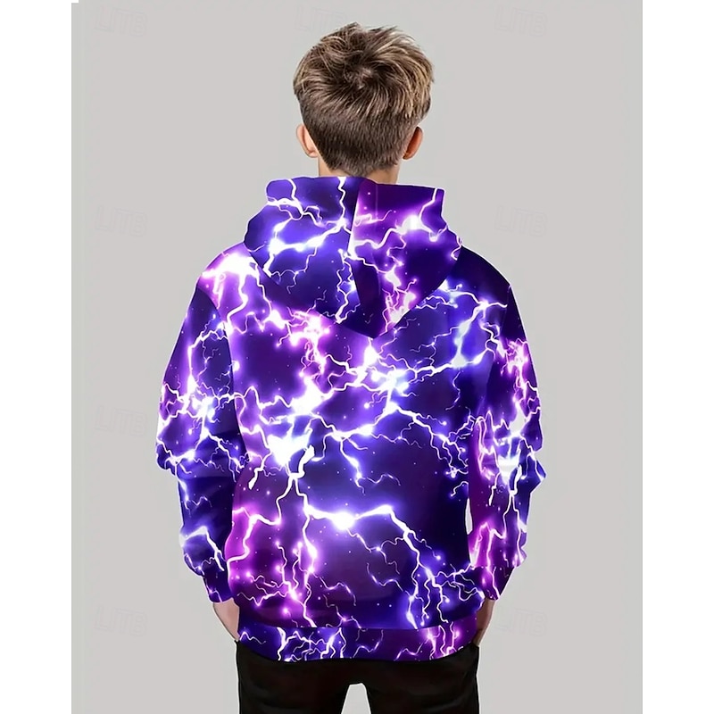 Boys 3D Graphic Lightning Hoodie Long Sleeve Spring Fall Fashion Streetwear Kids 4-12 Years Hooded Outdoor Casual Daily Regular Fit2