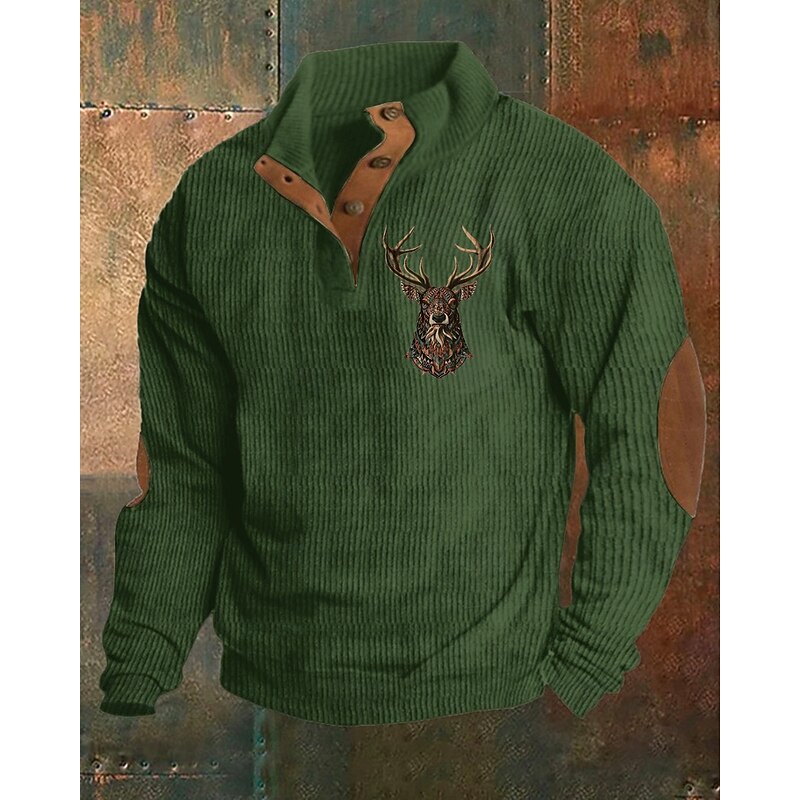 Men's Sweatshirt Black Army Green Khaki Gray Standing Collar Graphic Print Patchwork Daily Holiday Going out Polyester Corduroy Streetwear Casual Bavarian Fall Winter Clothing Apparel Hoodies3