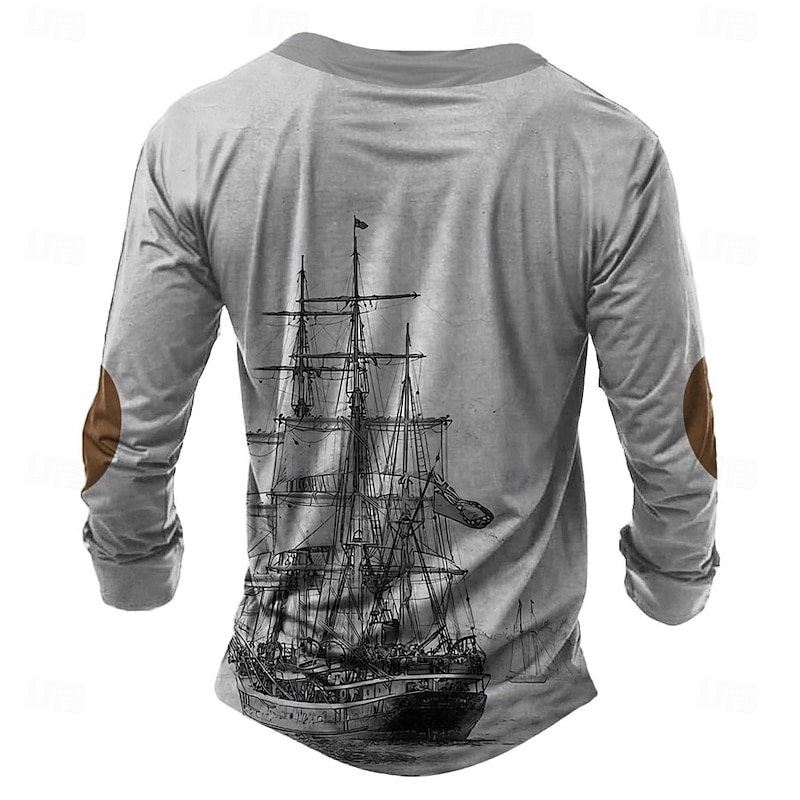 Men's Ship Henley Shirt Long Sleeve 3D Printing Sports Fashion Daily Street Casual Daily Winter Spring &  Fall Gray Henley Henley T-Shirt2