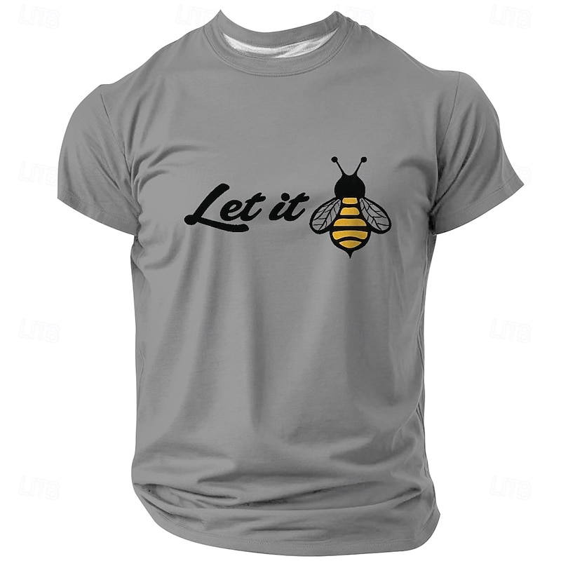 Mens Graphic Letter T-Shirt Let It Bee Pun Short Sleeve2