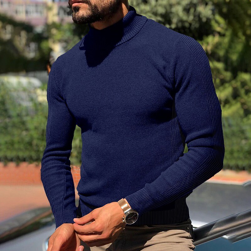 Men's Turtleneck Sweater Pullover Sweater Jumper Knit Tunic Knitted Plain Turtleneck Stylish Casual Daily Going out Clothing Apparel Spring Fall Black White S M L2