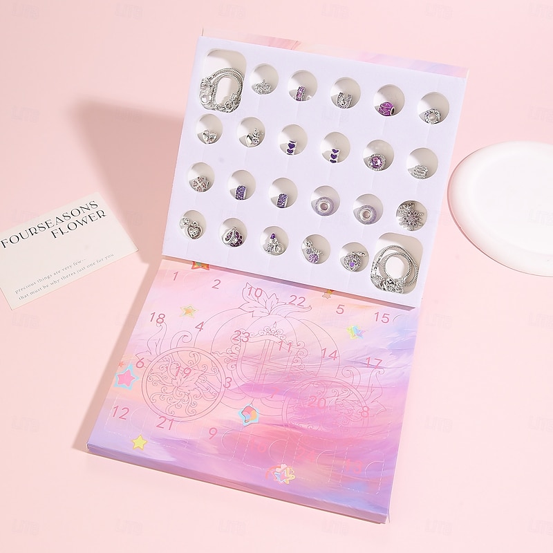 Christmas Advent Calendar, DIY 24 Days Xmas Countdown Bracelet Set, Purple Bead Charm Kit, Jewelry Making Gift for Girls, Birthday or Graduation Handcrafted Bracelet Blind Box4