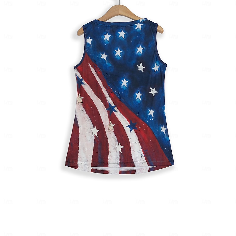 Independence Day Women's Camisole Tank Top Vest Hawaiian Print Sleeveless Regular Tops V Neck Navy Blue Summer3