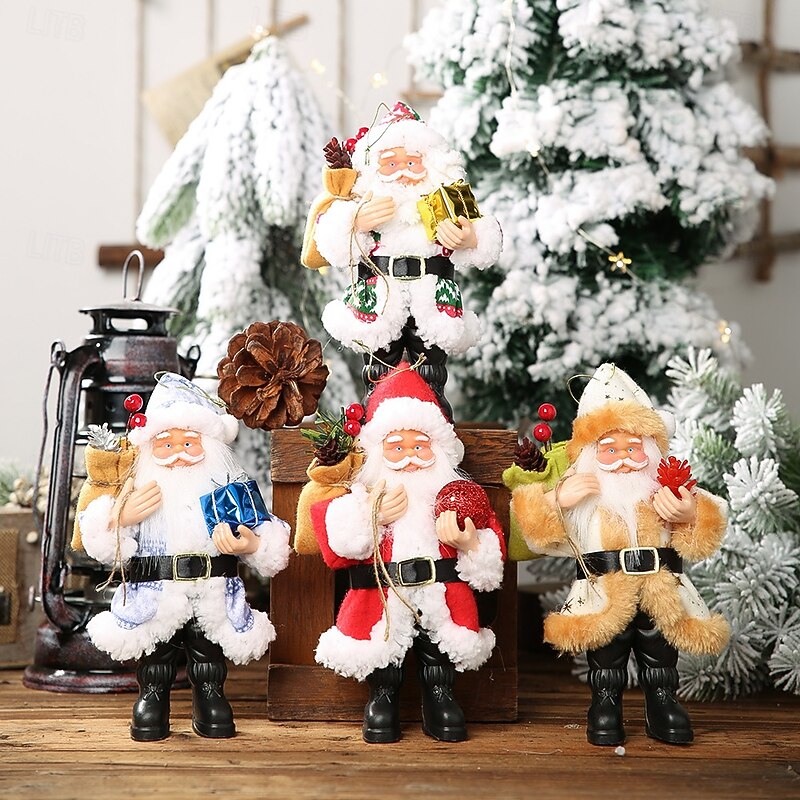 Christmas Resin Santa Figurines - Standing Xmas Decorations for Holiday Decor - Adorable Collectible Ornaments and Dolls for Festive Home and Tree Decoration