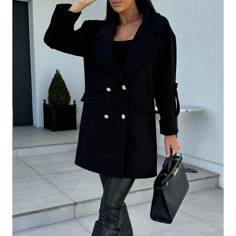 Women's Coat Trench Coat Street Daily Wear Vacation Fall Winter Long Coat Loose Fit Warm Stylish Casual Jacket Long Sleeve Solid Color with Pockets Black White Army Green4