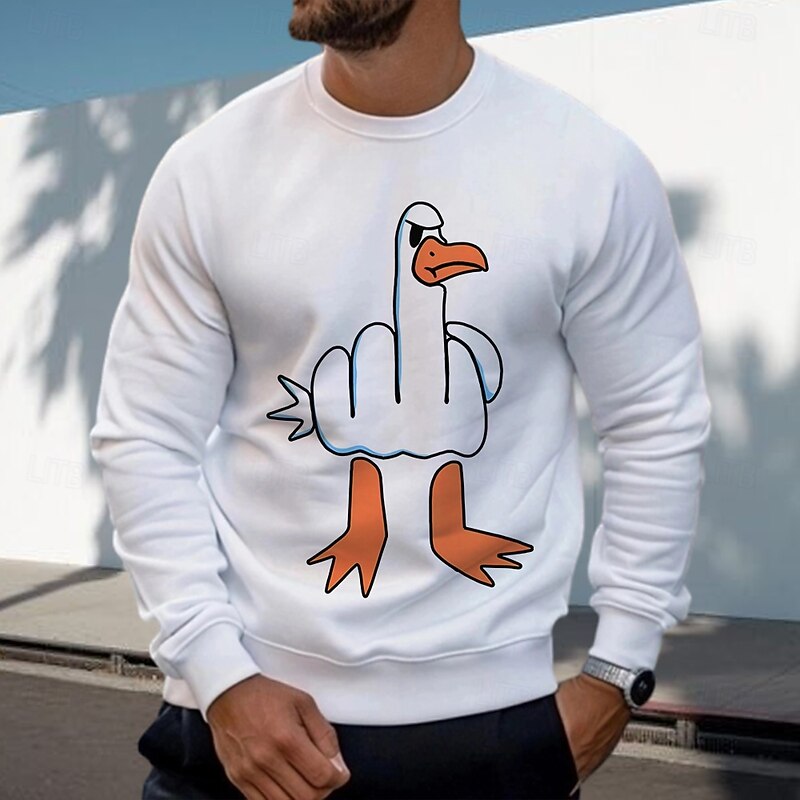 Mens Funny Goose Middle Finger Graphic Long Sleeve Crewneck Sweatshirt