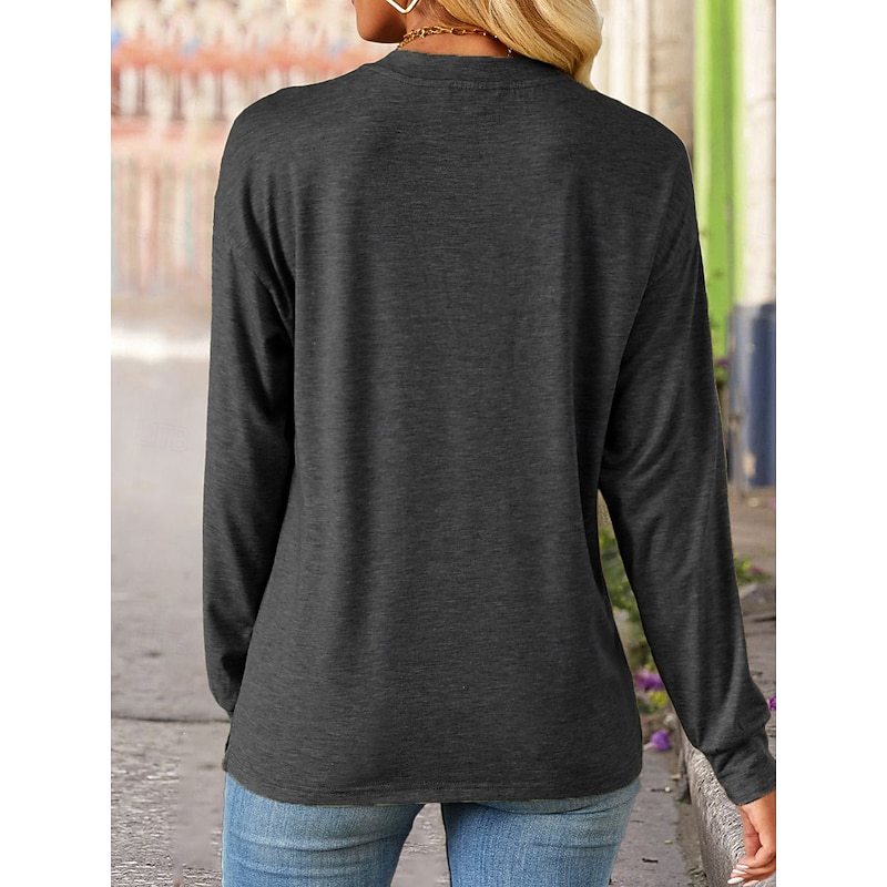 Women's T Shirt Sunflower Casual Long Sleeve Crew Neck Regular Tops Daily Print Black Spring Fall2