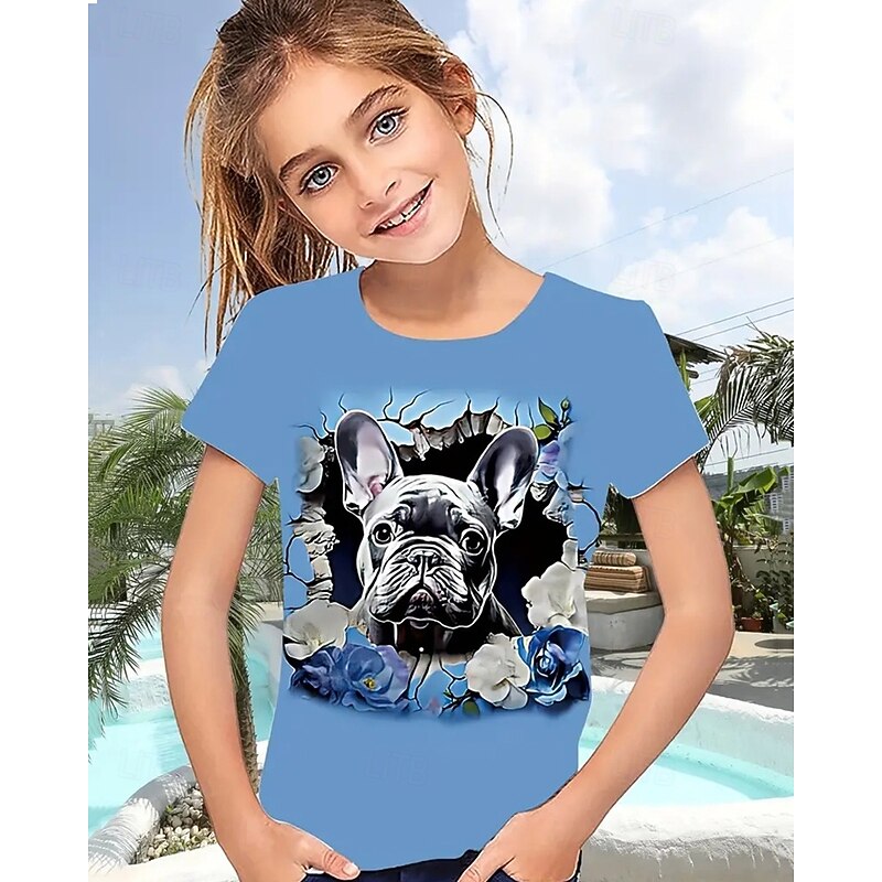 Girls' 3D Graphic Animal Dog T shirt Tee Short Sleeve Summer Spring Fashion Basic Kids 4-12 Years Crew Neck Outdoor Casual Daily Regular Fit2