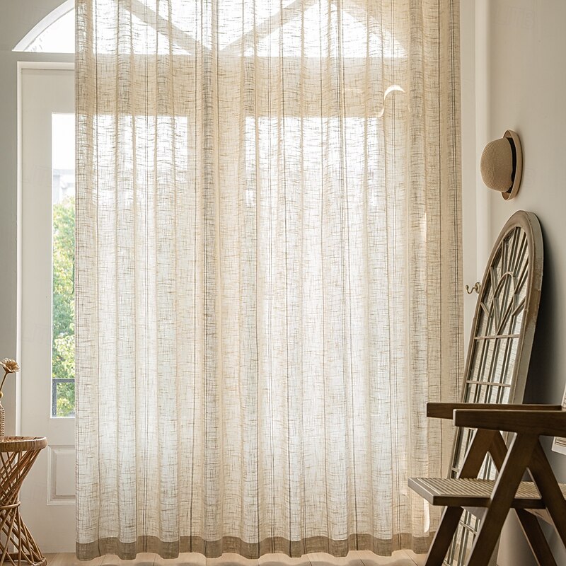 Semi Transparent Screen Curtain One Panel Modern Minimalist Style With Thickened Hemp Cotton Window Screen Living Room Bedroom Dining Room Study Room2