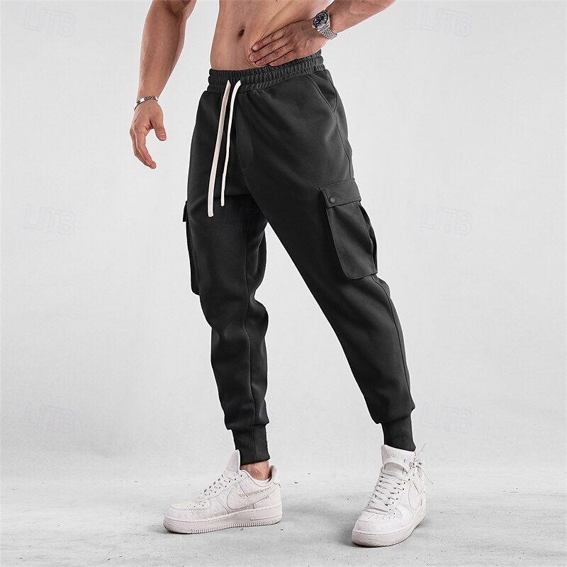 Men's Sweatpants Joggers Trousers Drawstring Elastic Waist Multi Pocket Plain Comfort Sports Outdoor Daily Fashion Casual Black Light Grey Micro-elastic4