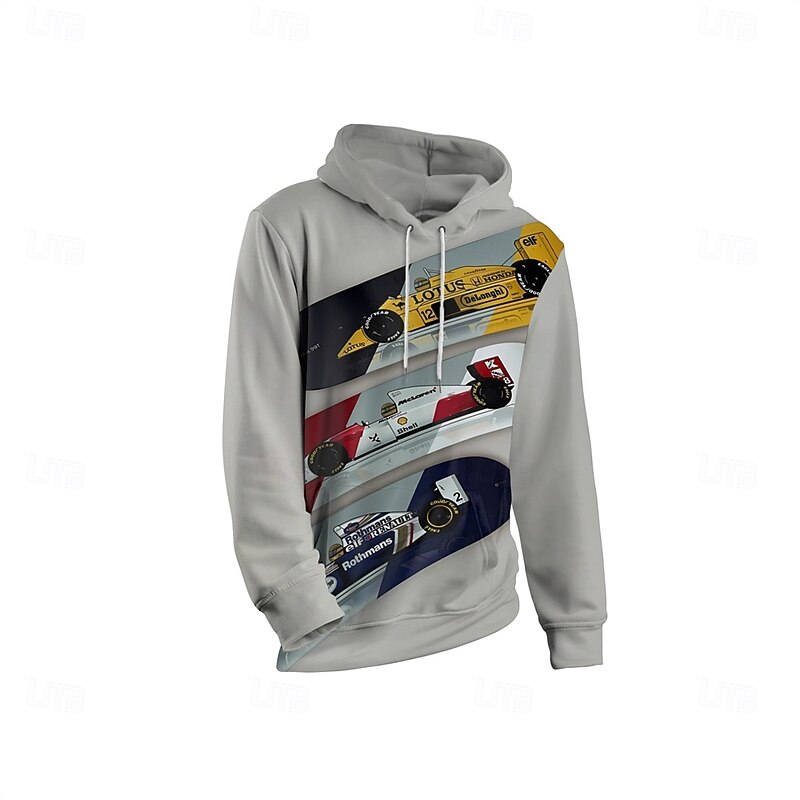 Men's Graphic Car Hoodie Hoodies Sweatshirt Vacation Daily Long Sleeve Hooded Vacation Sports Outdoor Going out Gray Printing Winter Spring &  Fall Designer