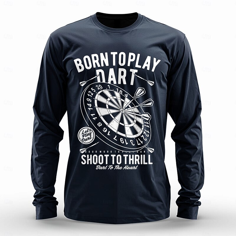 Men's Darts Funny Slang T Shirt Long Sleeve T shirt 3D Print Crew Neck Shirt Daily Designer Street Casual Black Red Blue Summer Spring Fall Clothing Apparel S M L XL XXL XXXL - Main Image