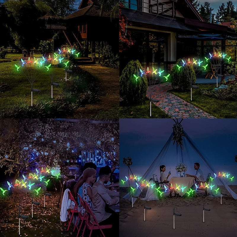 Solar Hummingbird Lawn Lights 6LED Swaying Firefly Lights Outdoor Waterproof Garden Lights Dragonfly Butterfly Yard light Christmas Wedding Holiday Party Park Patio Pathway Landscape Decoration 1/2PCS4