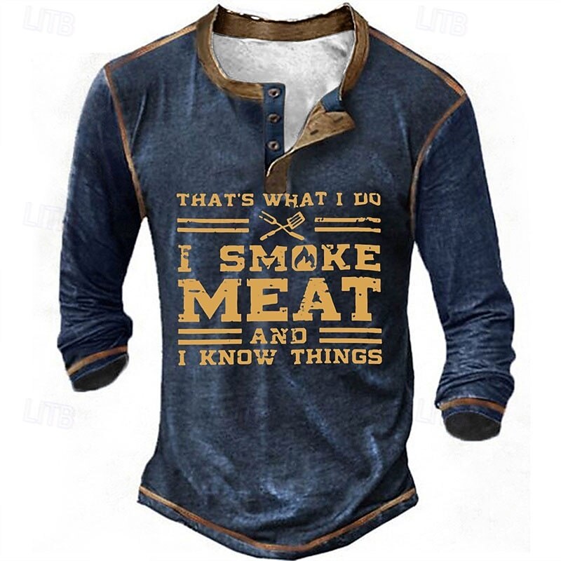 Men's Graphic Letter Henley Shirt Tee Long Sleeve 3D Print Fashion Designer Comfort Casual Daily Wear Going out Spring &  Fall Black Navy Blue Brown Gray Henley Henley T-Shirt2