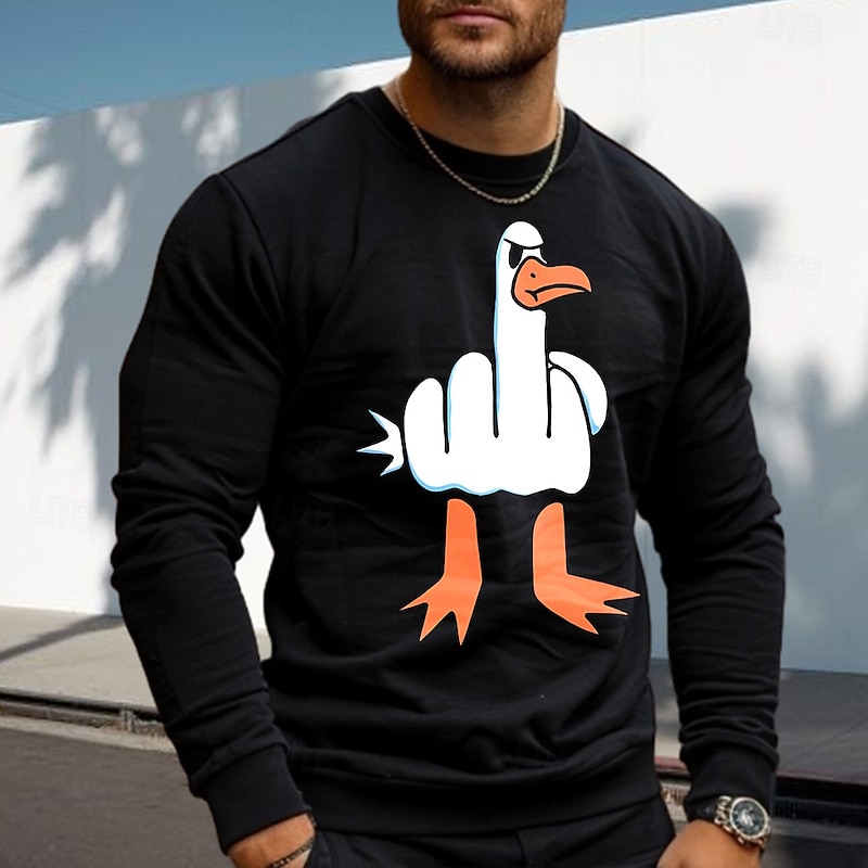 Mens Funny Goose Middle Finger Graphic Long Sleeve Crewneck Sweatshirt3