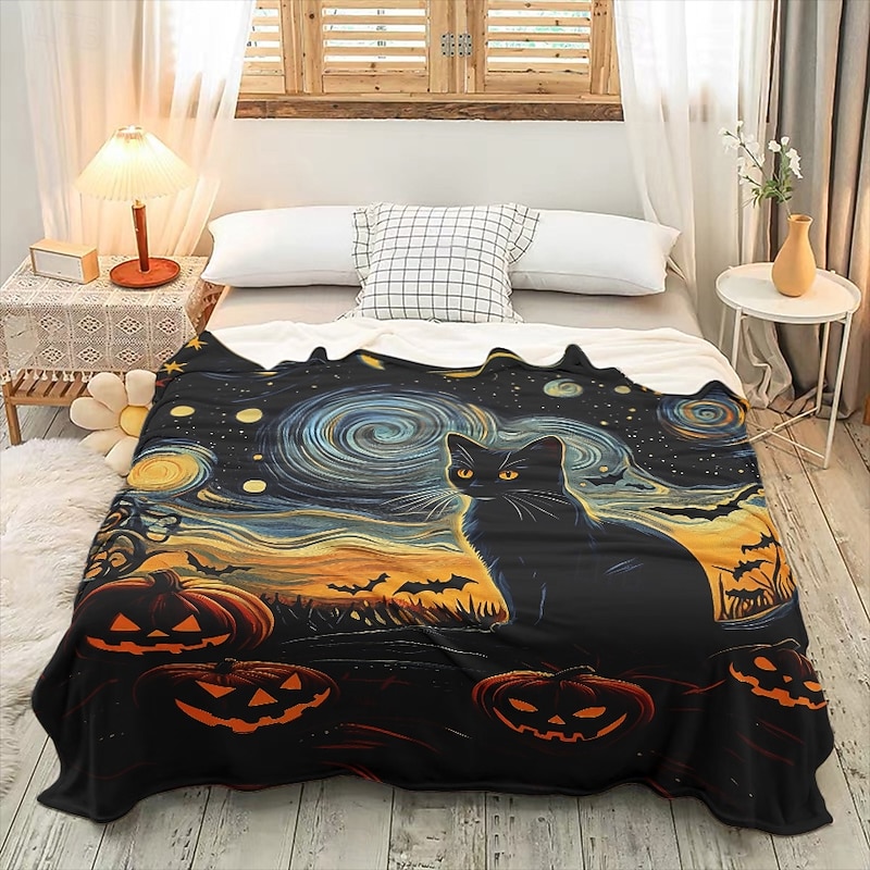 Halloween Artistic Illustration Blanket  Colorful and Creative for Seasonal Warmth