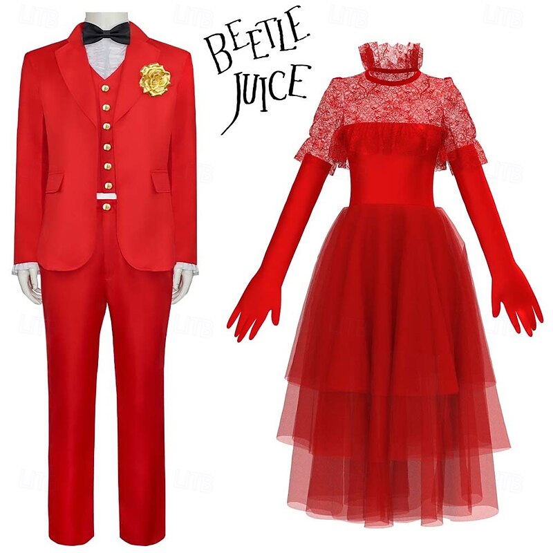 Beetlejuice Lydia Deetz Halloween Halloween Group Couples Costumes Groom Costume Adults' Couple's Men's Women's Carnival Party Wedding Party Easy Halloween Costumes Dress Up