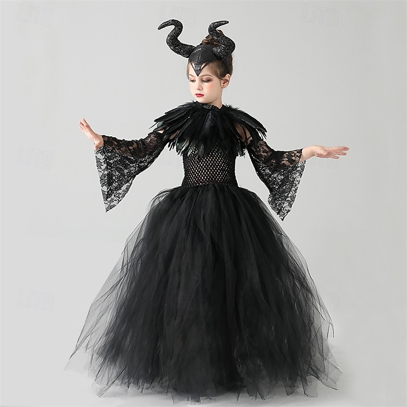 Kids Girls' Cosplay Dress Cosplay Custome Party Dress Solid Color Long Sleeve Performance Party Halloween Party Mesh Gothic Halloween Custome Polyester Maxi Party Dress Swing Dress Tulle Dress Summer3