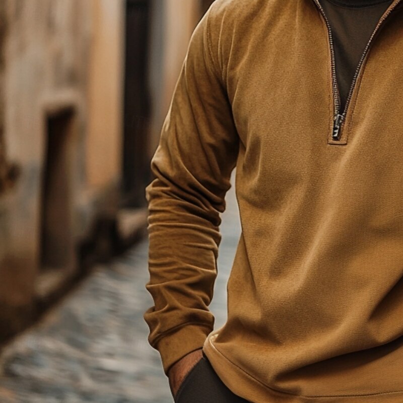 Men's Faux Suede Zipper Tee Top Long Sleeve Shirt Patchwork Stand Collar Outdoor Street Long Sleeve Zipper Clothing Apparel Daily Casual Street Style3