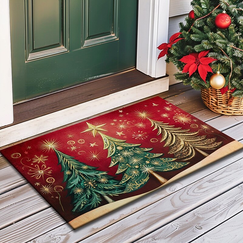 Christmas Decorations Doormat Christmas Trees Kitchen Mat Floor Mat Non-Slip Area Rug Oil Proof Rug Indoor Outdoor Mat Bedroom Decor Bathroom Mat Entrance Rug4