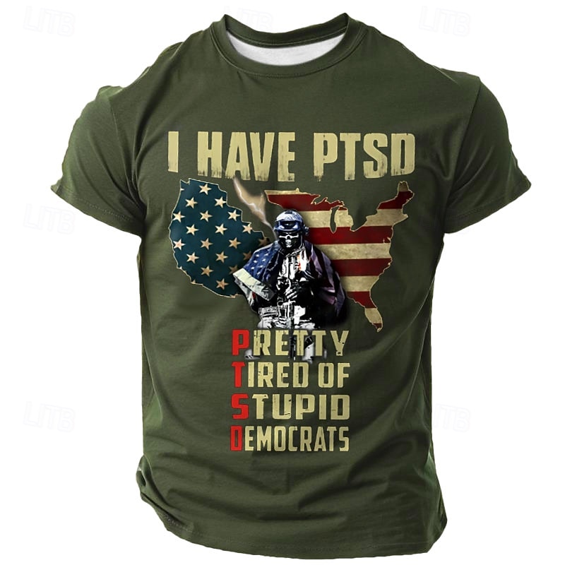 Veterans Day Men's Patriot Patriotic Veteran American US Flag Patriotic T shirt Short Sleeve T shirt 3D Print Crew Neck Shirt Fashion Athleisure Street Sports Outdoor Black Dark Green Dark Blue