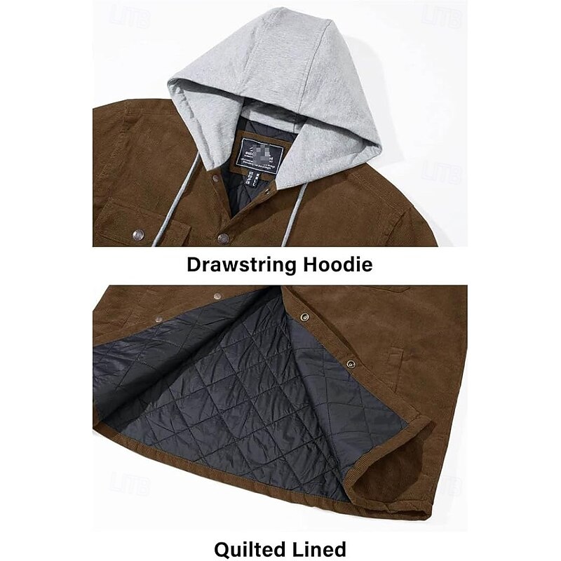 Men's Lightweight Jacket Shirt Jacket Corduroy Jacket Formal Home Windbreaker Pocket Winter Spring &  Fall Solid Color Vintage Fashion Shirt Collar Regular Black Dark Green Brown Dark Blue Grey Jacket3