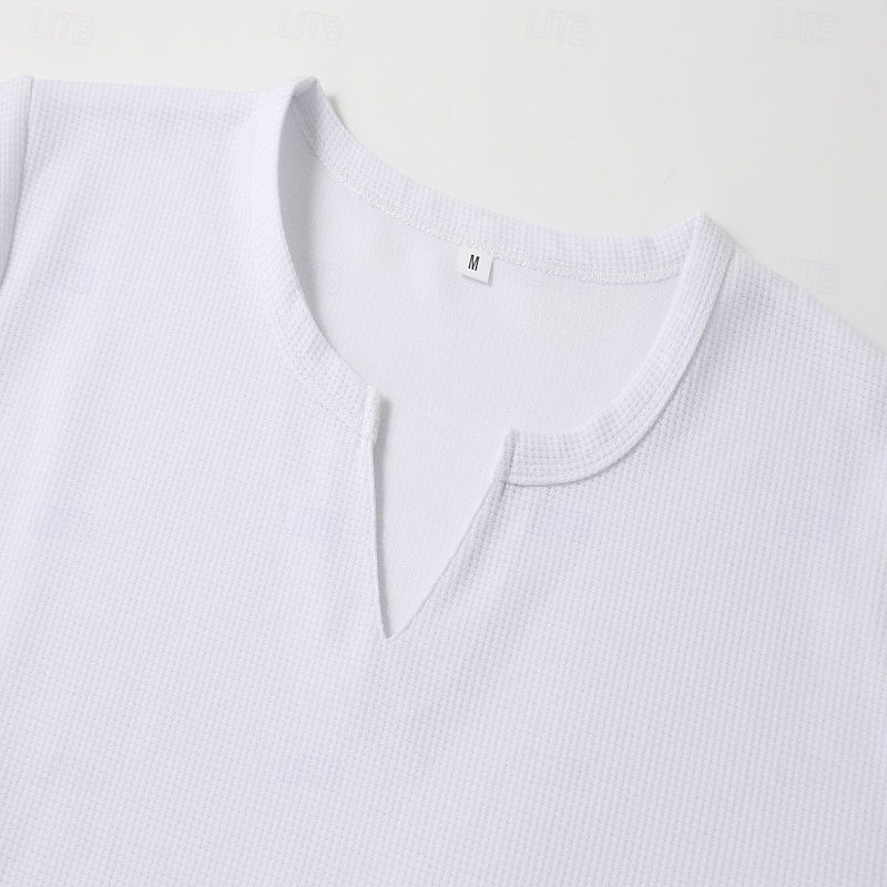 Men's Waffle Shirt V Neck Tee Tee Top Long Sleeve Shirt Long Sleeve V Neck Spring &  Fall Solid Color Daily Casual Street Style V Neck Outdoor Street Causal Black White Orange Top Tee for Men3