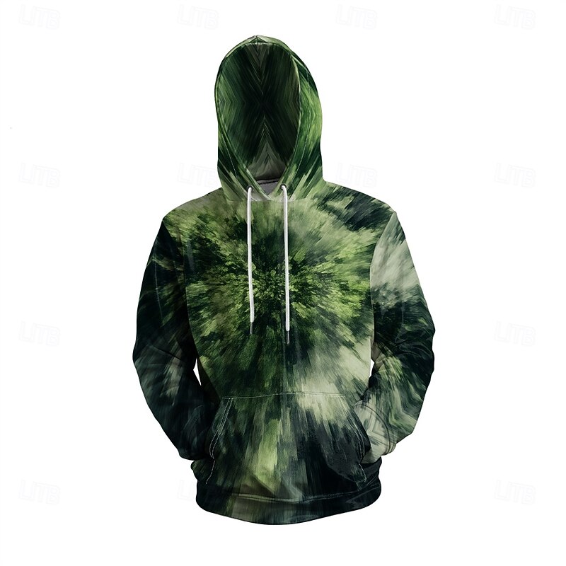 Men's Graphic Hoodie Hoodies Sweatshirt Vacation Daily Long Sleeve Hooded Vacation Sports Outdoor Going out Green Printing Winter Spring &  Fall Designer