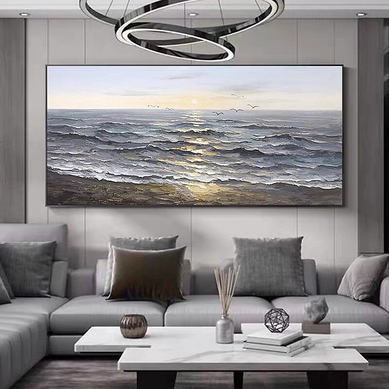 Handmade Large Canvas Painting Handpainted Textured Beach and Sea Landscape Canvas Oil Original Room Decor Custom Impasto Sun Acrylic Wall Art No Frame4
