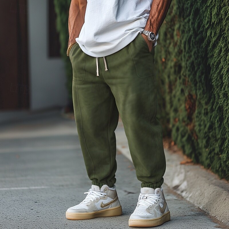 Men's Sweatpants Joggers Trousers Casual Pants Suede Pants Drawstring Elastic Waist Plain Comfort Warm Full Length Outdoor Casual Daily Fashion Streetwear Black Brown