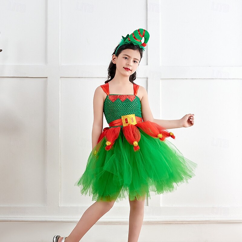 Elf Outfits Tutu Santa Suits Girls' Christmas Kid's Christmas New Year Christmas Eve Christmas Party New Year Eve Dress Headpiece Socks3