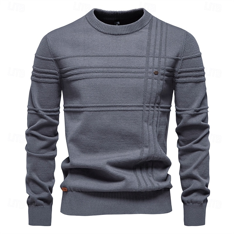 Mens Crewneck Pullover Sweater Knitted Cotton Stripped Quality Autumn Winter Warm Sweaters for Men