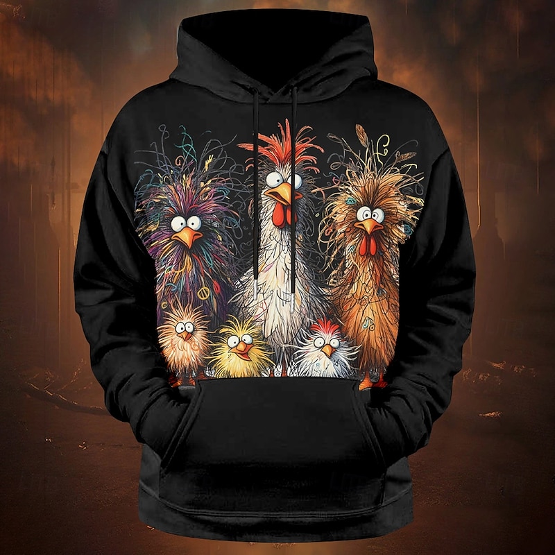 Men's Rooster Hoodie Hoodies Sweatshirt Fashion Casual Long Sleeve Hooded Sports Outdoor Holiday Streetwear Black White Print Front Pocket Spring &  Fall Designer4