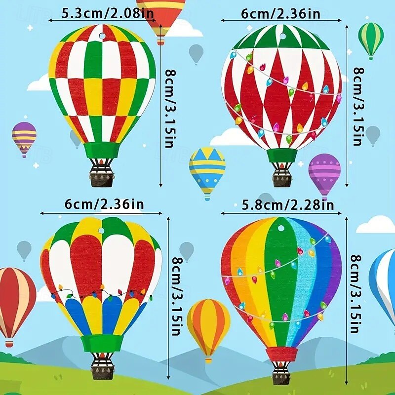 24pcs Christmas Wooden Ornaments Set - Vintage Wooden Hot Air Balloon Style for Seasonal & Festival Home Decoration, with Hanging Rope, Ideal for Thanksgiving, Christmas & Halloween Xmas Decoration3