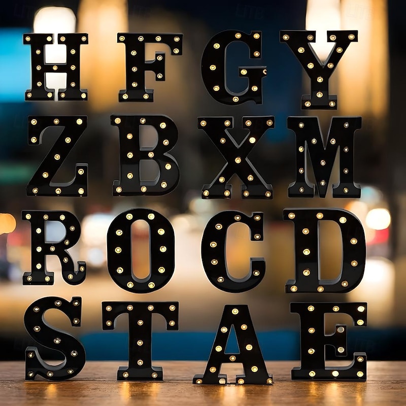 LED Alphabet & Arabic Marquee Lights, Battery Powered Black Letters LED for Events Wedding Party Birthday Home Bar Newly Design Cool Black for Halloween