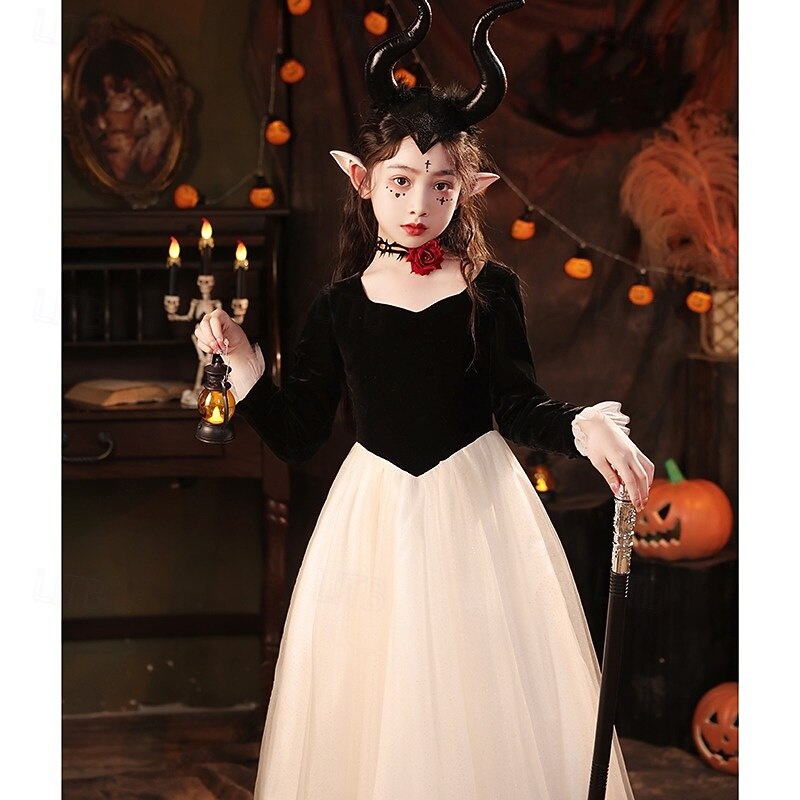 Kids Girls' Party Dress Solid Color Short Sleeve Long Sleeve 3/4 Length Sleeve Performance Halloween Party Mesh Princess Cosplay Costume Sweet Mesh Mid-Calf Sheath Dress Tulle Dress Summer Spring Fall