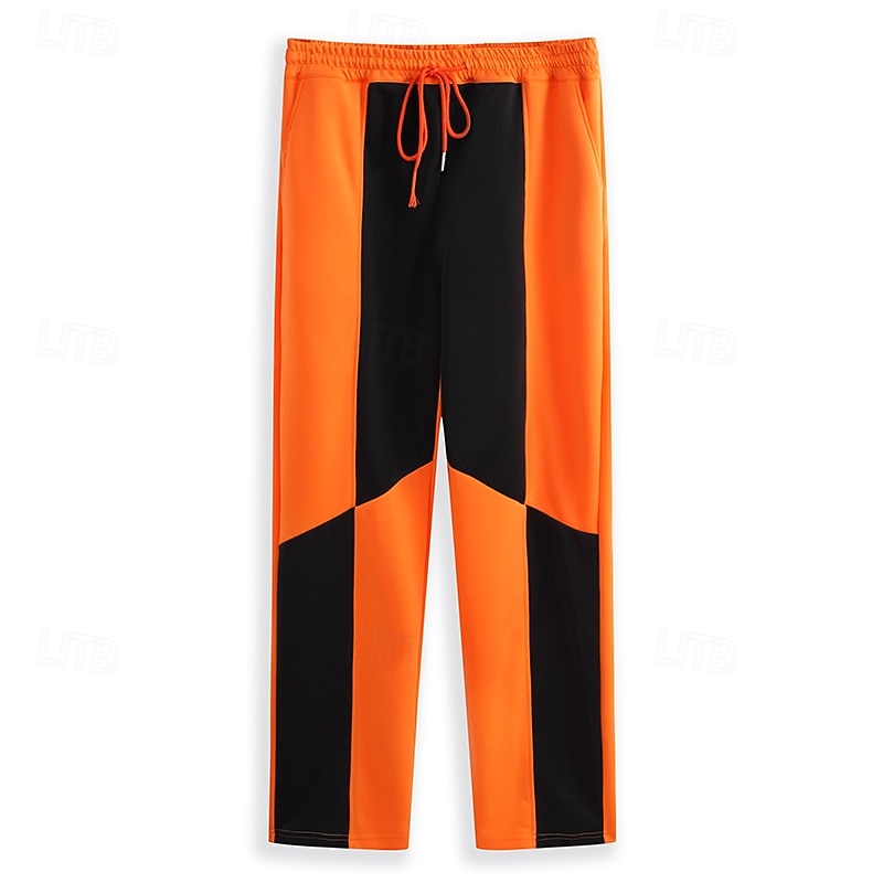 Men's Sweatpants Joggers Trousers Straight Leg Sweatpants Patchwork Drawstring Elastic Waist Color Block Comfort Breathable Casual Daily Holiday Sports Fashion Pumpkin White4
