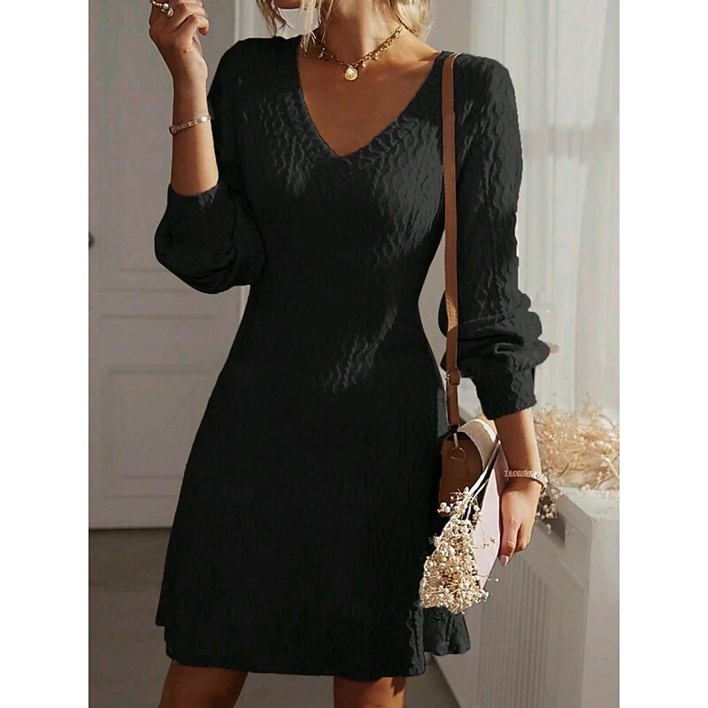 Women's Midi Dress Black Dress Cocktail Dress Formal Dress Fashion Workfashion Regular Fit Plain Long Sleeve V Neck Black Pink Beige Fall Winter
