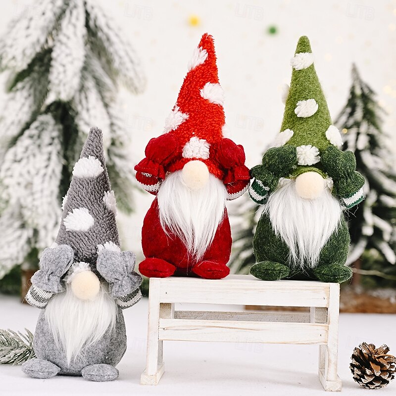 Christmas Gnome Figurines - Snowflake Hat with Covered Eyes, Forest Elder Faceless Doll, Small Plush Ornaments, Festive Holiday Decor3