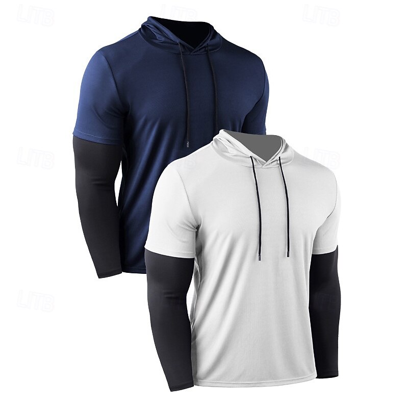 Men's Compression Shirt Athletic Shirt Gym Shirt Fitness Shirt 2 in 1 Long Sleeve Hoodie Casual Athleisure Fall Color Block Quick Dry Soft Breathable Gym Workout Walking Jogging Sportswear Activewear2